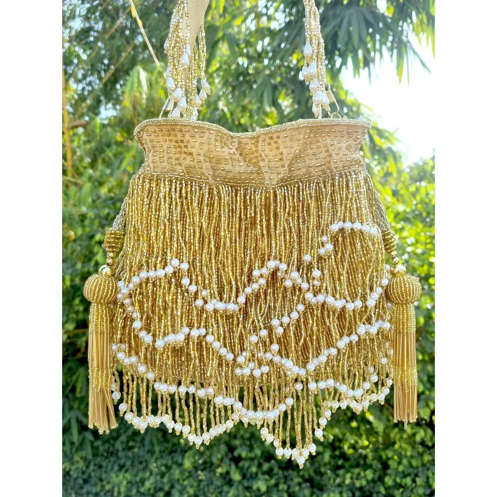 A Clutch Story Gold Fringe Glam Potli