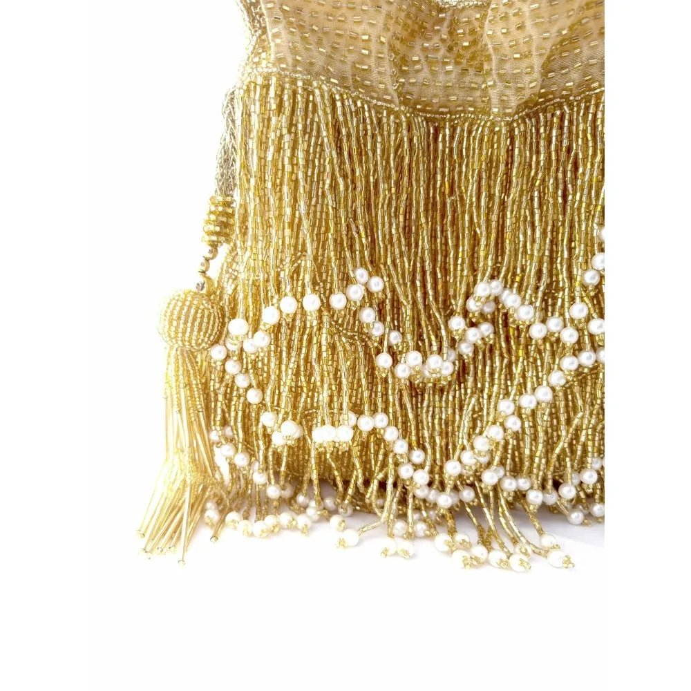 A Clutch Story Gold Fringe Glam Potli