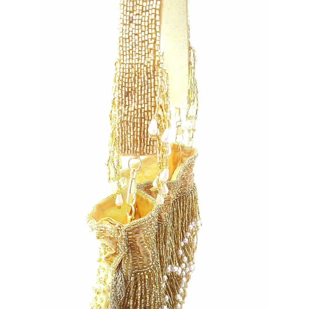 A Clutch Story Gold Fringe Glam Potli