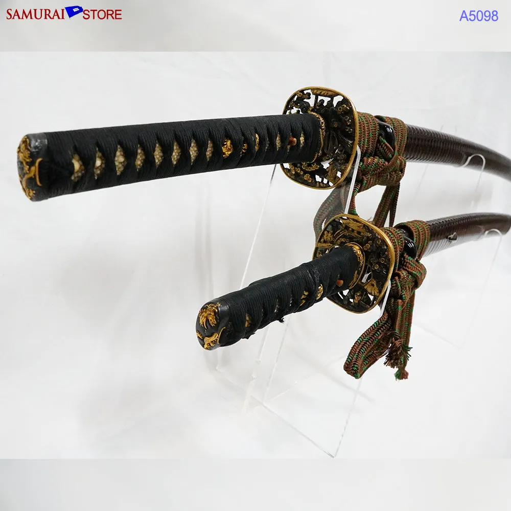 A5098 Pair of antique Daisho Katana & Wakizashi w/ Great Mountings w/ NBTHK 3 certificates