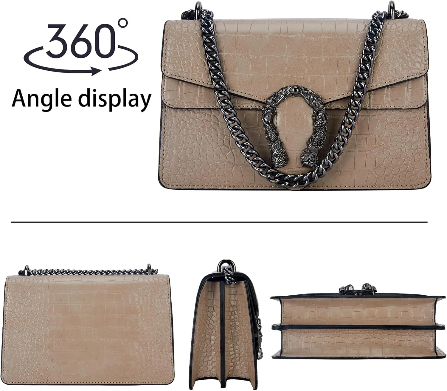 Aiqudou Crossbody Bag and Satchel Purse for Women - Fashion Snake Print Chain Purse Luxury PU Leather HandBag