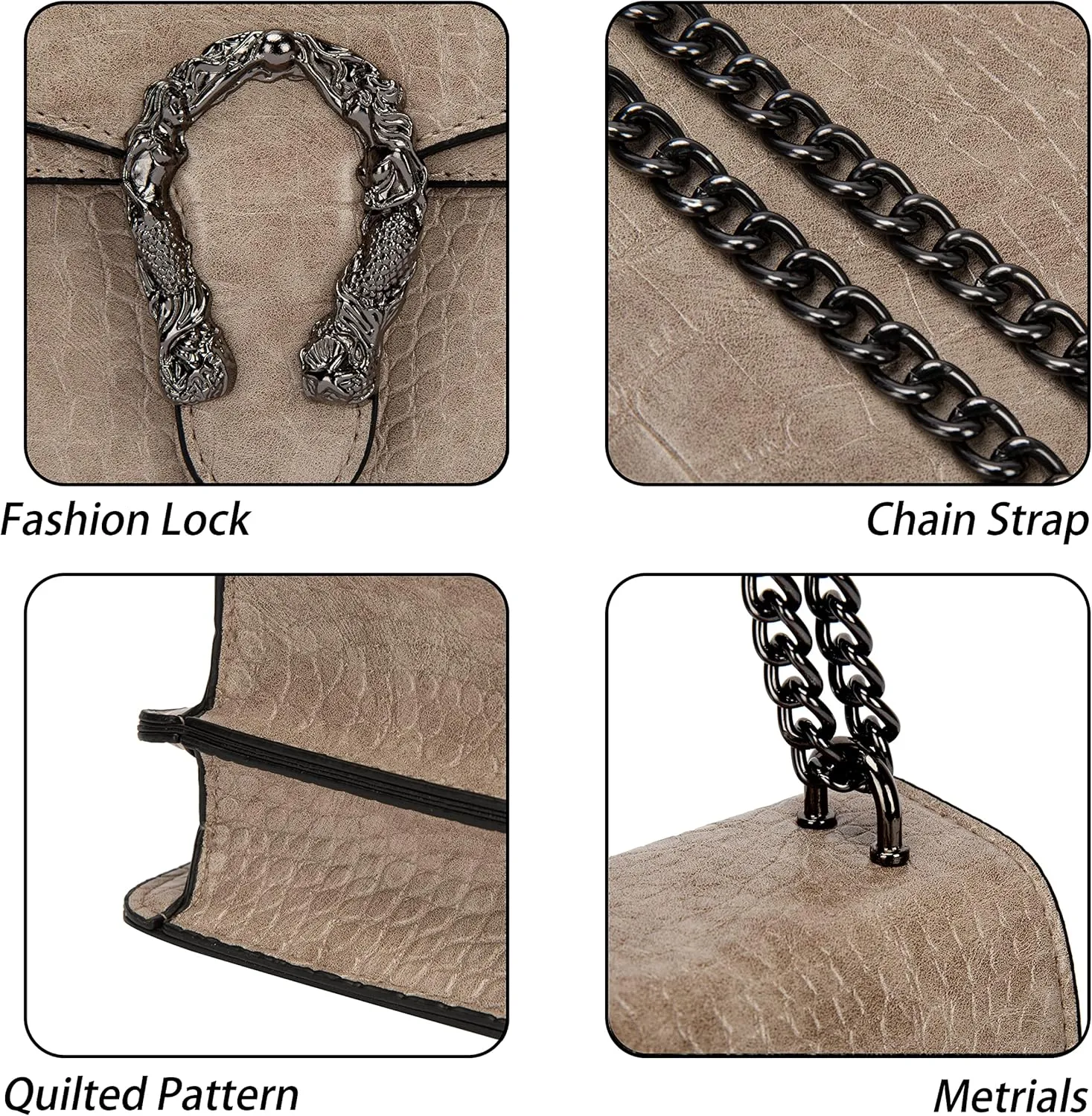 Aiqudou Crossbody Bag and Satchel Purse for Women - Fashion Snake Print Chain Purse Luxury PU Leather HandBag