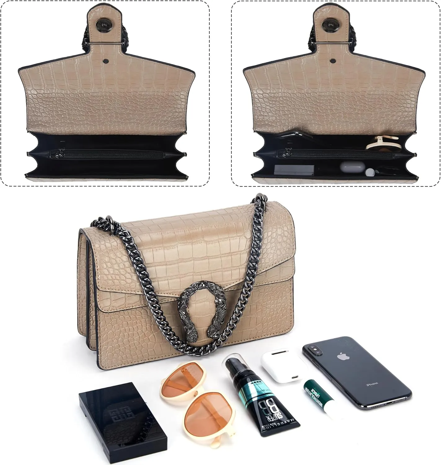 Aiqudou Crossbody Bag and Satchel Purse for Women - Fashion Snake Print Chain Purse Luxury PU Leather HandBag
