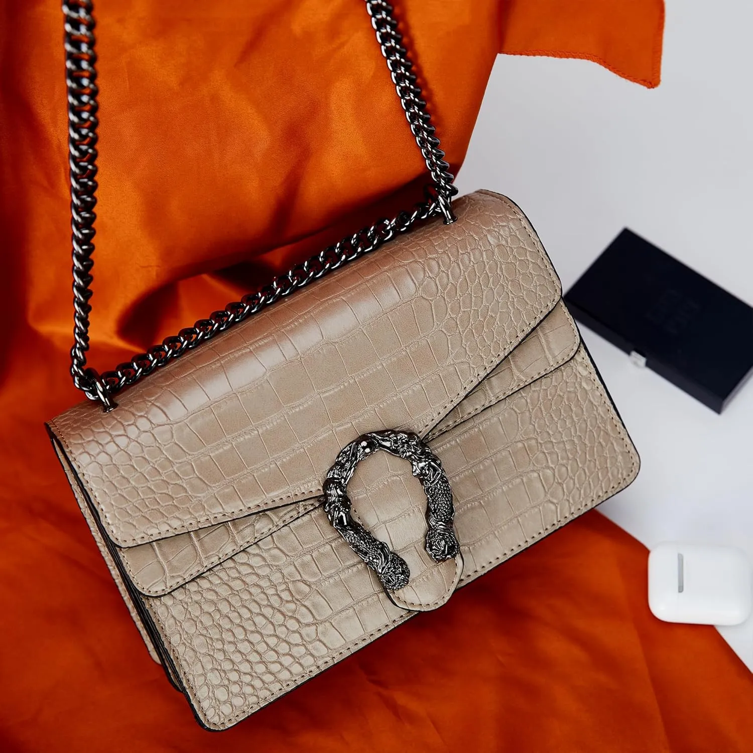 Aiqudou Crossbody Bag and Satchel Purse for Women - Fashion Snake Print Chain Purse Luxury PU Leather HandBag