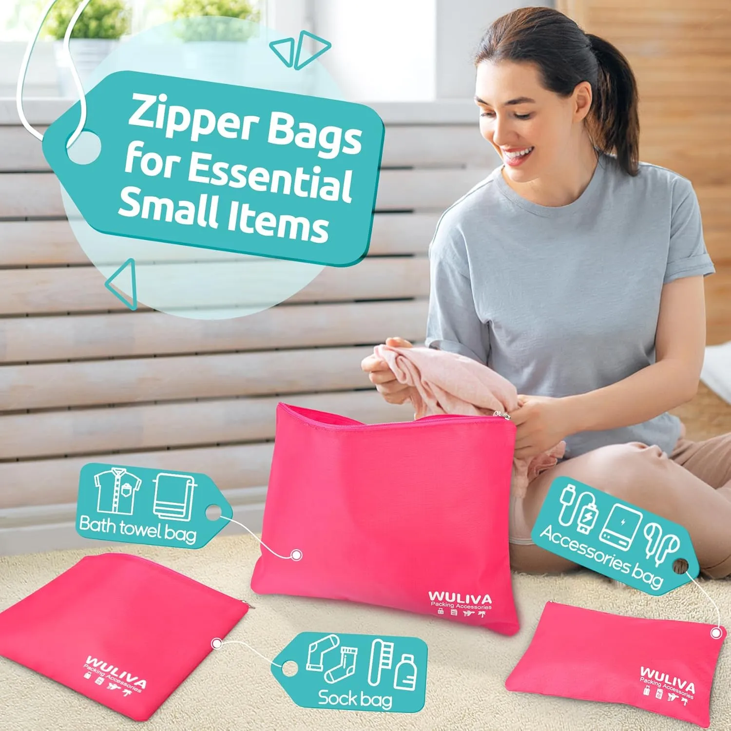 ALL INCLUDED - 12 Set Packing Cubes for Suitcases Carry On, Travel Essentials/Accessories Luggage Organizer Bags Set, Includes Cubes, Shoes Bag, Matte Cosmetic Bag, Laundry Bag (Rose)