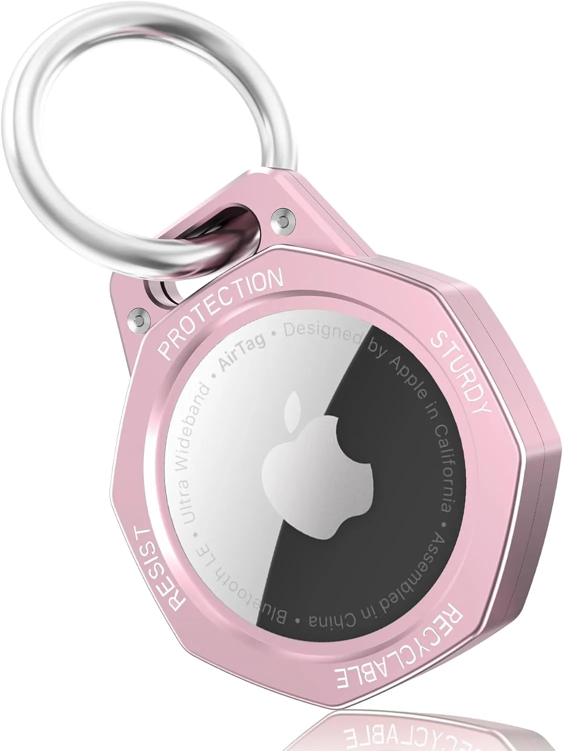Aluminum Alloy Keychain Case for Apple AirTag Tracker-AirTag Holder Case (Pink)