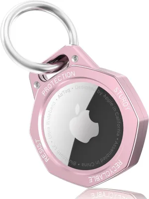 Aluminum Alloy Keychain Case for Apple AirTag Tracker-AirTag Holder Case (Pink)