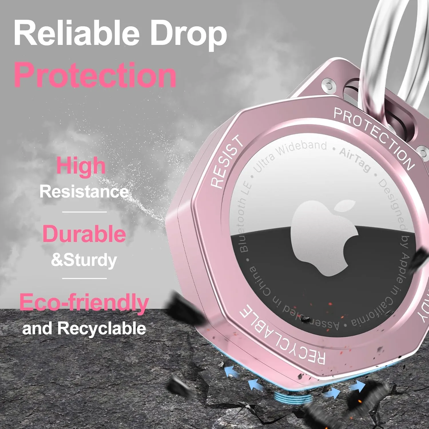 Aluminum Alloy Keychain Case for Apple AirTag Tracker-AirTag Holder Case (Pink)