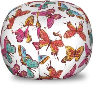 Ambesonne Butterflies Storage Toy Bag Chair, Flying Wings in Summer Colors Delicate Creatures Colorful Look Repetition, Stuffed Animal Organizer Washable Bag, Small Size, Multicolor