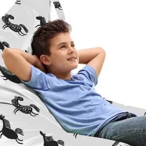 Ambesonne Childish Lounger Chair Bag, Prehistoric Drawings of Running Horses Free on Plain Background, High Capacity Storage with Handle Container, Lounger Size, Charcoal Grey White
