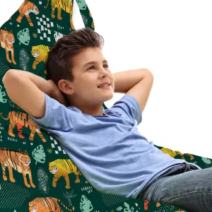 Ambesonne Tigers Lounger Chair Bag, Wildlife Interpretation of Jungle Animals, High Capacity Storage with Handle Container, Lounger Size, Hunter Green Multicolor