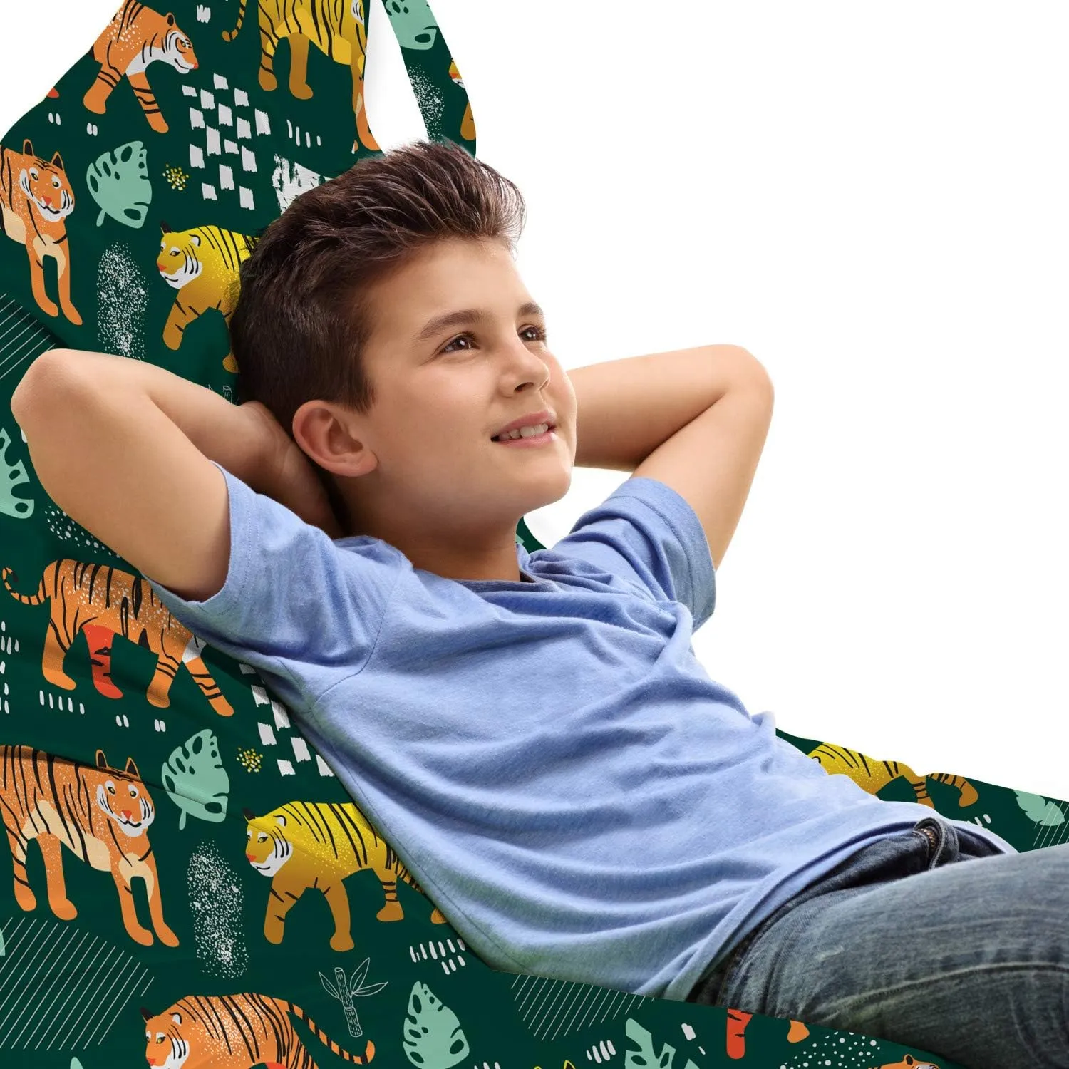 Ambesonne Tigers Lounger Chair Bag, Wildlife Interpretation of Jungle Animals, High Capacity Storage with Handle Container, Lounger Size, Hunter Green Multicolor