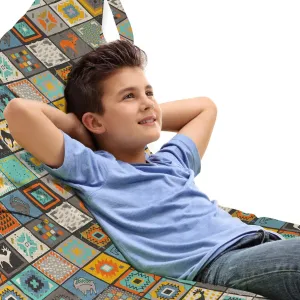 Ambesonne Tribal Lounger Chair Bag, Prehistoric Culture Composition with Different Motifs Elk and Bulls Folk Mosaic, High Capacity Storage with Handle Container, Lounger Size, Multicolor