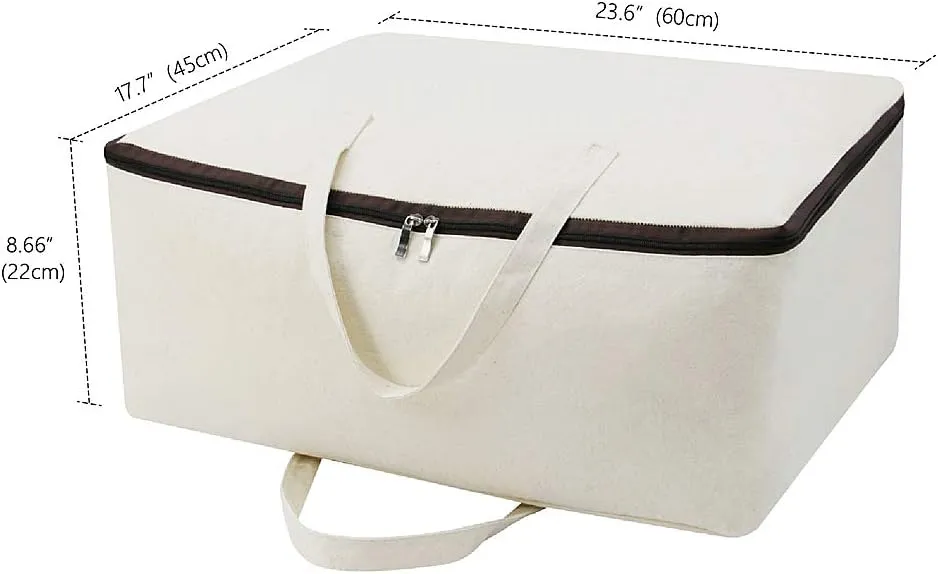 AMJ Set of 3, Canvas Storage Bag with 3-Side Zip Open & Handles, 8OZ Thick Soft Breathable Closet Organizer for Beddings, House Move or Winter Garment Storage in Wardrobe, Beige