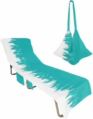 Aqua Modern Art Chaise Lounger Cover with Pockets, Pool Lounge Chair Covers 85"x29", Abstract Art Paint Smear Teal Green Microfiber Beach Chair Cover for Outdoor Patio Sunbathing