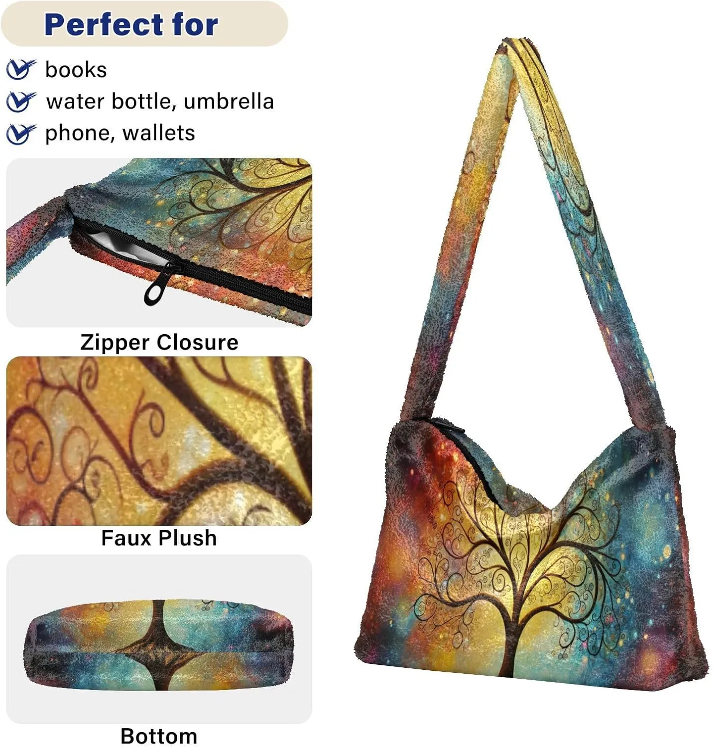 Art Gallery the Tree Womens Shoulder Handbags, Zipper Shoulder Bag, Bags for Women Handbag