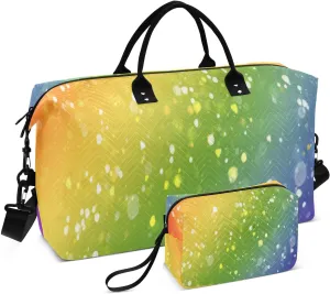 Aslsiy Travel Duffel Bags for Women Bright Rainbow Sparkly Weekender Bags Sports Duffel Bags Gym Bag with Toiletry Bag Carry on Overnight Bag