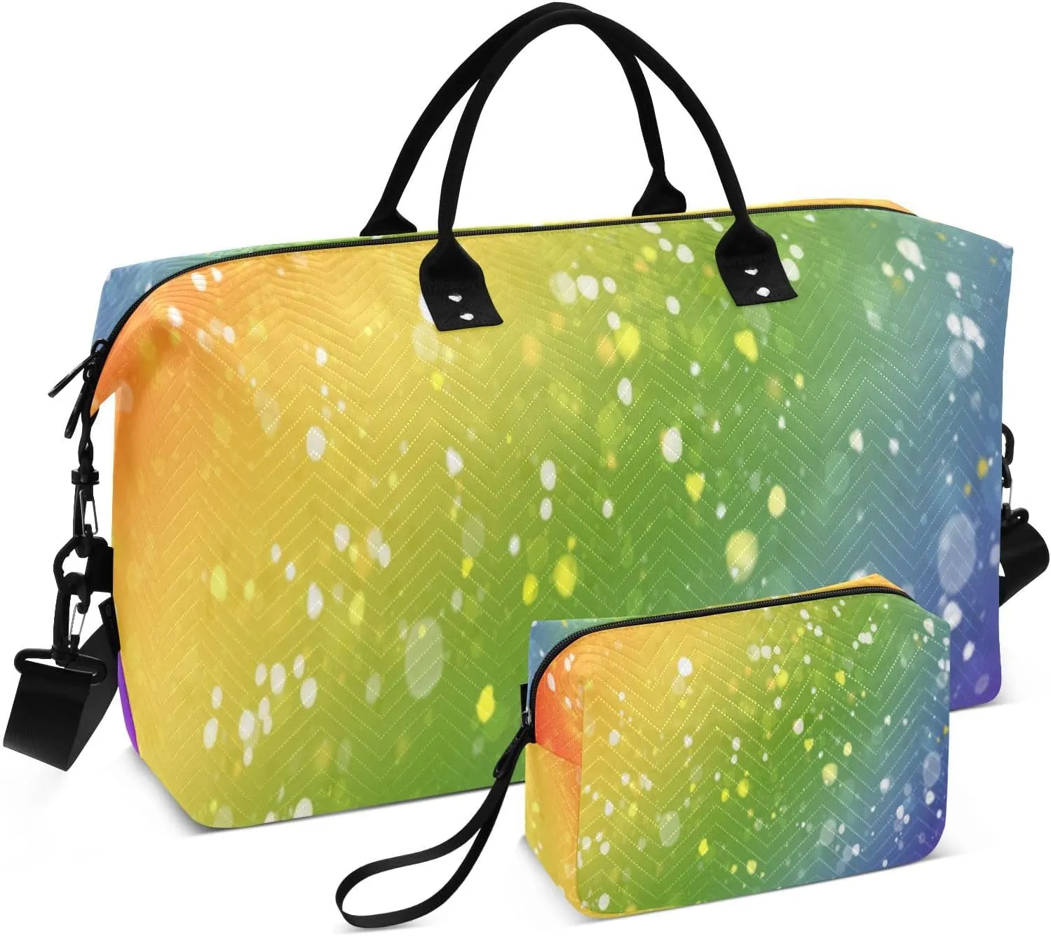 Aslsiy Travel Duffel Bags for Women Bright Rainbow Sparkly Weekender Bags Sports Duffel Bags Gym Bag with Toiletry Bag Carry on Overnight Bag