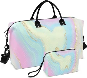 Aslsiy Travel Duffel Bags for Women Cute Glitter Magic Sparkly Weekender Bags Sports Duffel Bags Gym Bag with Toiletry Bag Carry on Overnight Bag
