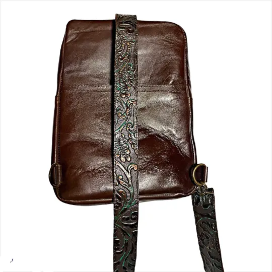 Backpack /Slim-Bag/ Messenger Bag Embossed Copper brown Teal Leather
