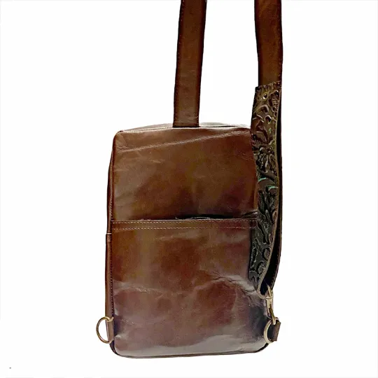 Backpack /Slim-Bag/ Messenger Bag Embossed Copper brown Teal Leather