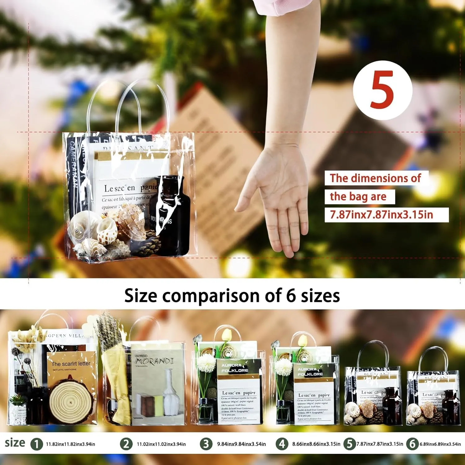 BadenBach 16 PCS Clear Gift Bags with Handle,7.87" x 7.87" x 3.15",Transparent Plastic Gift Wrap Bag Bulk Reusable Clear Party Favor Goodie Bags for Boutique Wedding Birthday Baby Shower Mother's Day