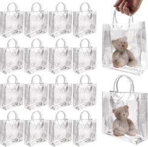 BadenBach 16 PCS Clear Gift Bags with Handle,7.87" x 7.87" x 3.15",Transparent Plastic Gift Wrap Bag Bulk Reusable Clear Party Favor Goodie Bags for Boutique Wedding Birthday Baby Shower Mother's Day
