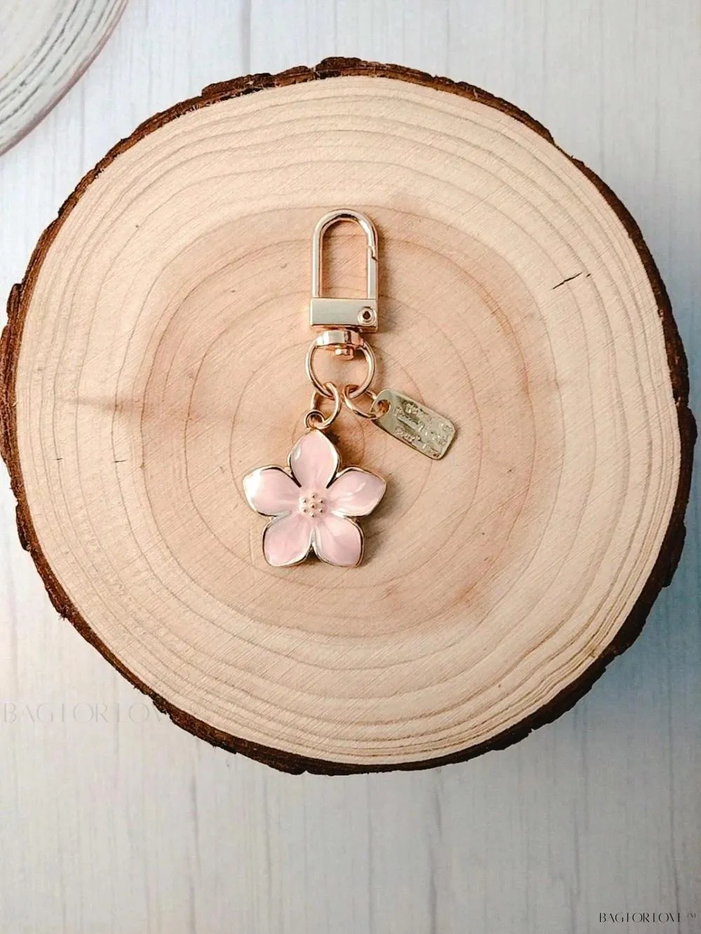 BagForLove - Delicate Cherry Blossom Shaped Keychain with Personalized ID Tag
