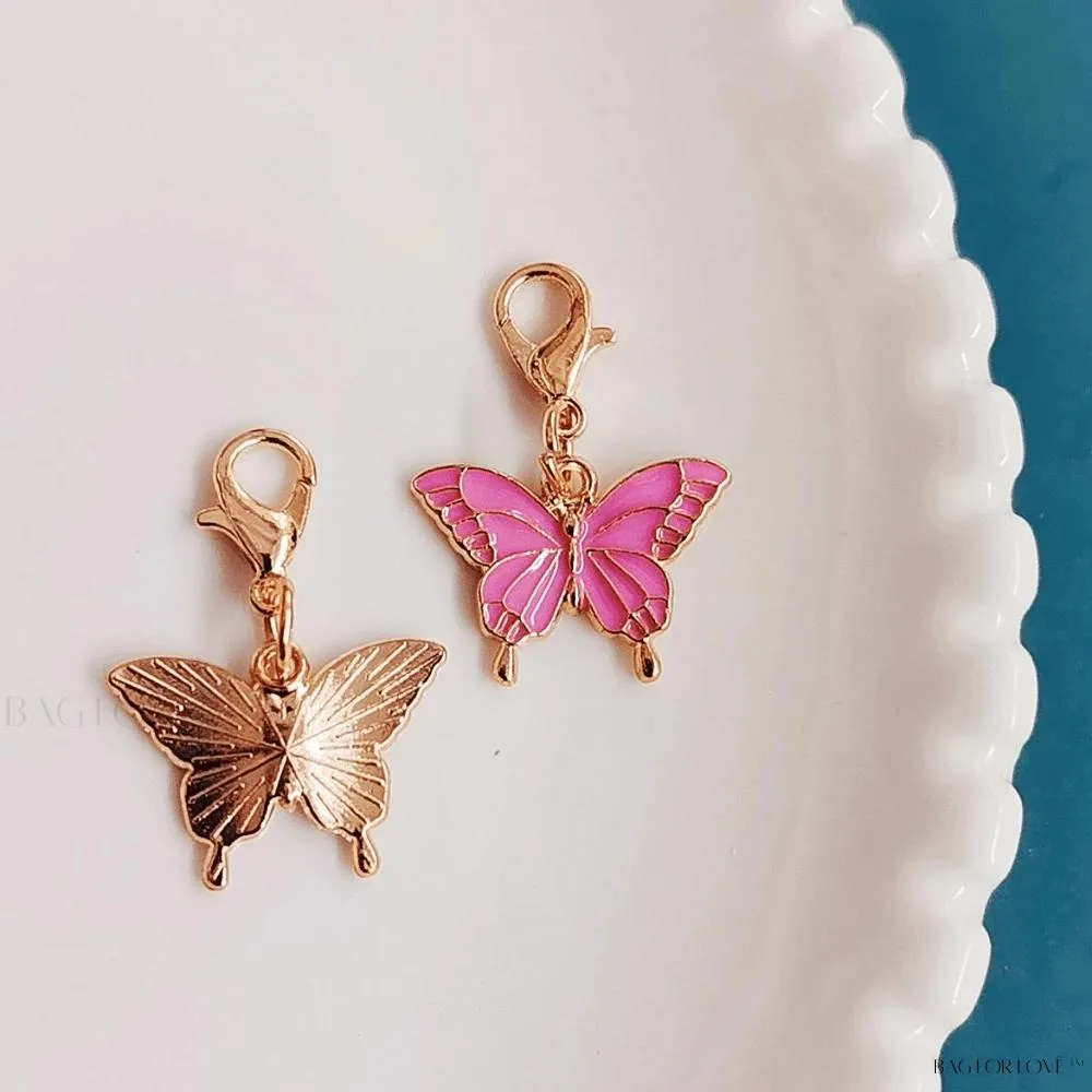 BagForLove - Delicate Metallic Pink Butterfly Clasp Zipper Keychain Gift