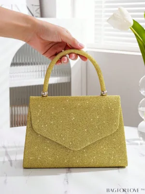 BagForLove - Glittery Flap Square Bag: Top Handle, Perfect for Weddings, Proms & Party Events