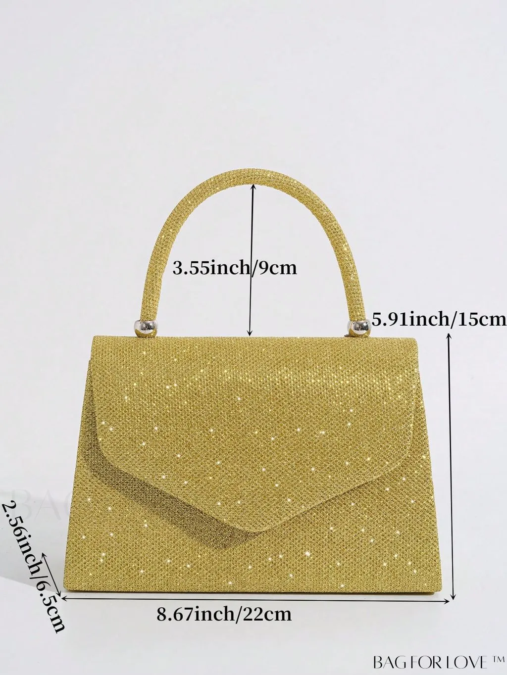 BagForLove - Glittery Flap Square Bag: Top Handle, Perfect for Weddings, Proms & Party Events
