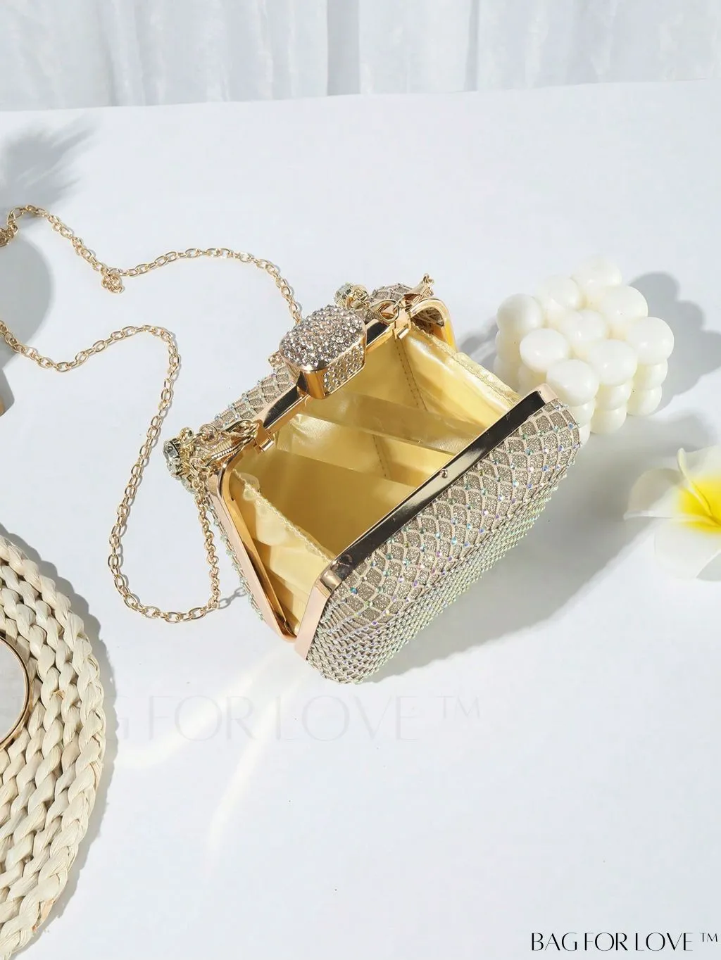 BagForLove - Glittery Mini Box Bag with Rhinestone Detail & Chain Strap, Perfect for Prom