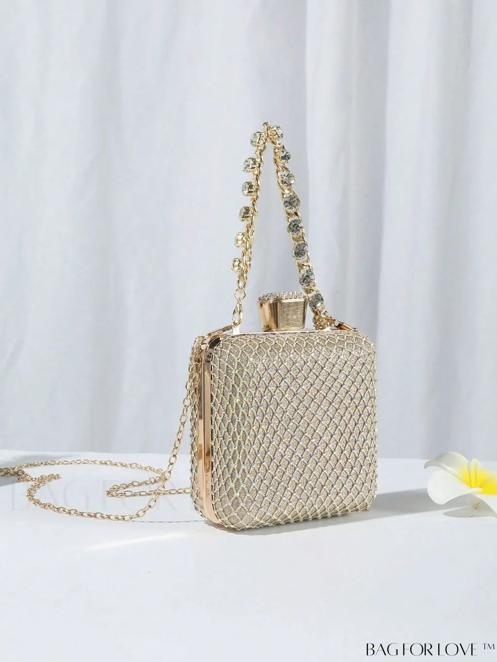 BagForLove - Glittery Mini Box Bag with Rhinestone Detail & Chain Strap, Perfect for Prom