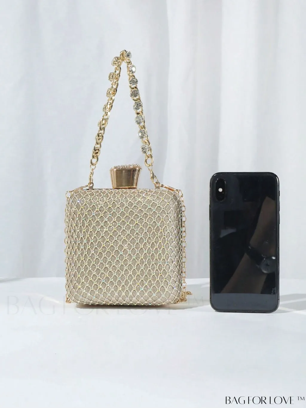 BagForLove - Glittery Mini Box Bag with Rhinestone Detail & Chain Strap, Perfect for Prom