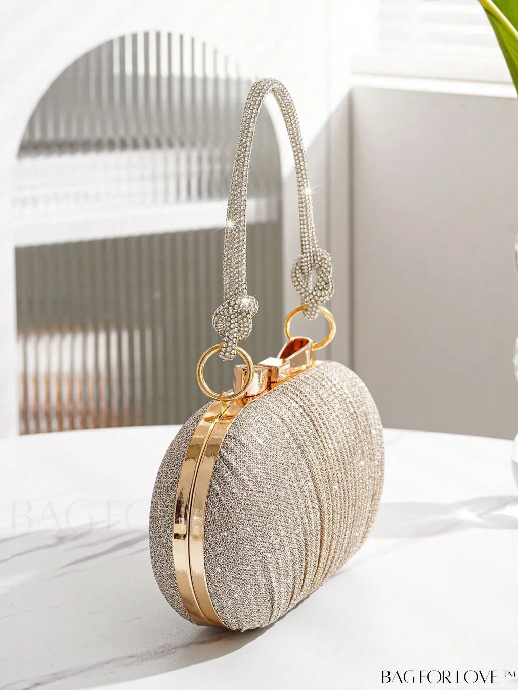 BagForLove - Rhinstone Bow Mini Box Bag: Glittery Glam Bride Purse for Weddings, Proms, and Parties