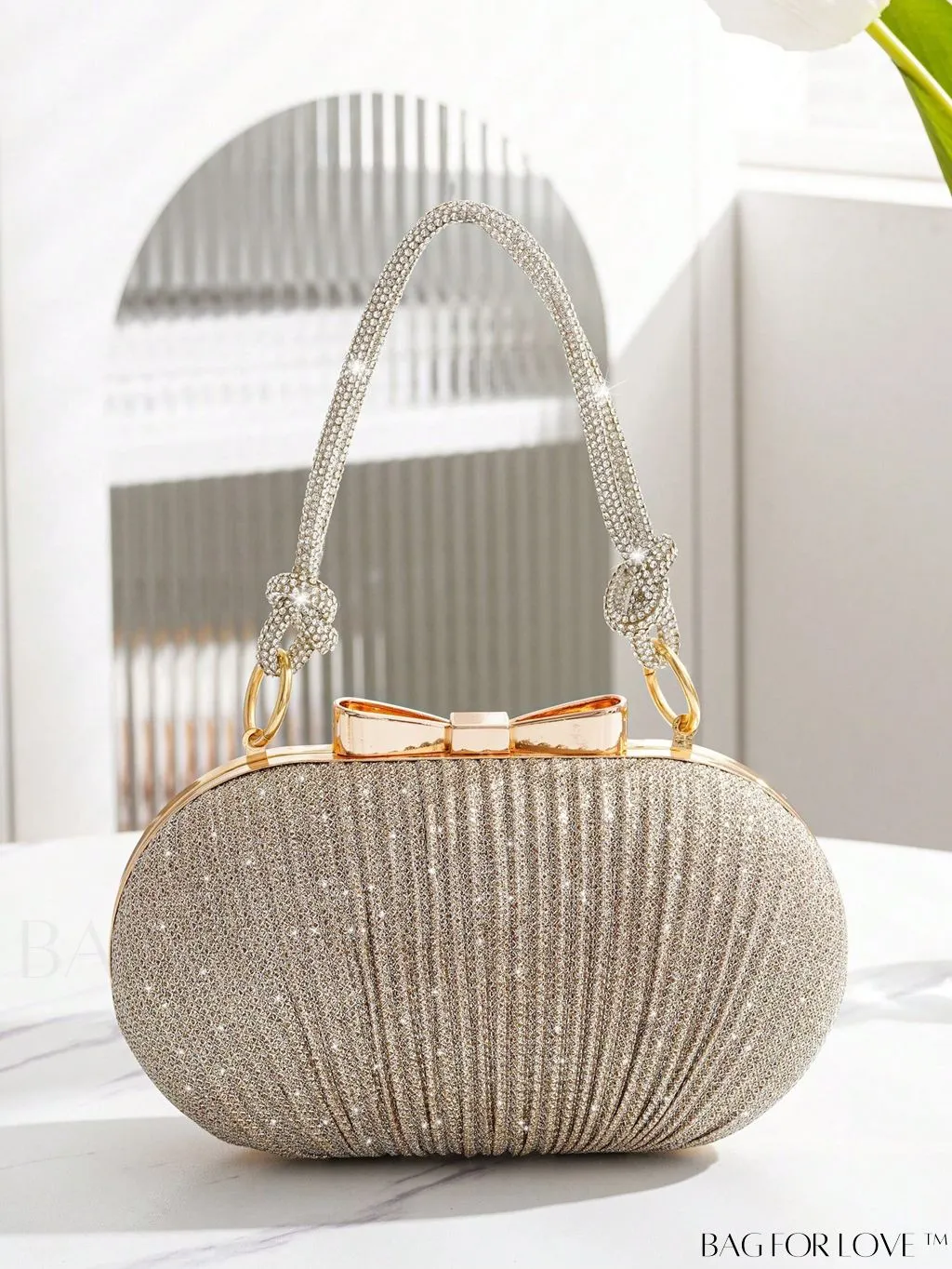 BagForLove - Rhinstone Bow Mini Box Bag: Glittery Glam Bride Purse for Weddings, Proms, and Parties