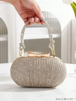 BagForLove - Rhinstone Bow Mini Box Bag: Glittery Glam Bride Purse for Weddings, Proms, and Parties