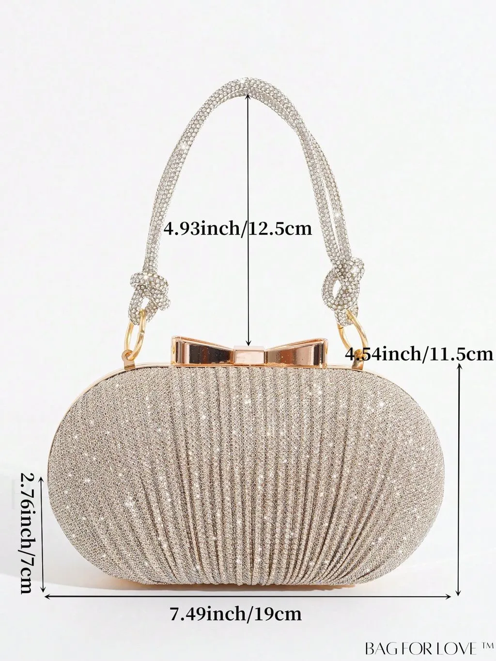 BagForLove - Rhinstone Bow Mini Box Bag: Glittery Glam Bride Purse for Weddings, Proms, and Parties