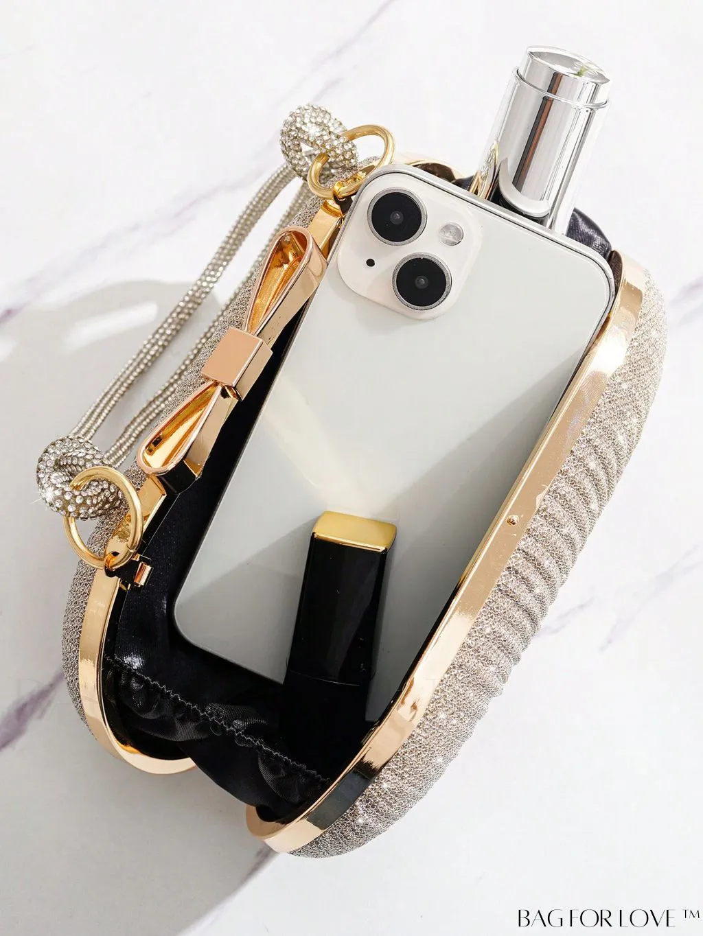 BagForLove - Rhinstone Bow Mini Box Bag: Glittery Glam Bride Purse for Weddings, Proms, and Parties