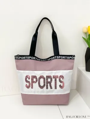 BagForLove - Stylish Sequined Colorblock Fashion Tote Bag with Letter Print Decoration