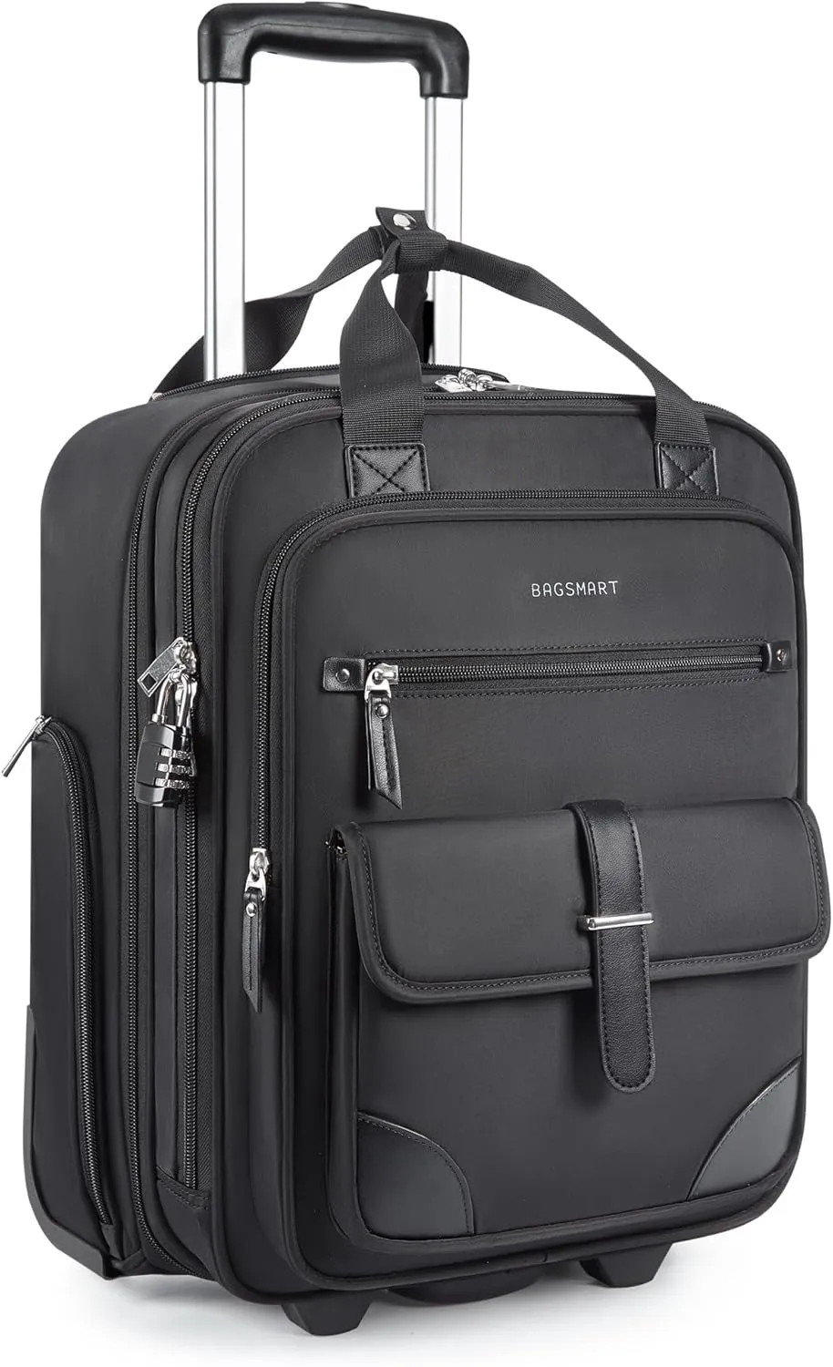 BAGSMART Carry on Luggage with Wheels, 16-inch Underseat Travel Suitcase Airline approved, Lightweight Softside Carry-on Luggage for Airplanes Women Overnight Rolling Bags for Short Trip, Black