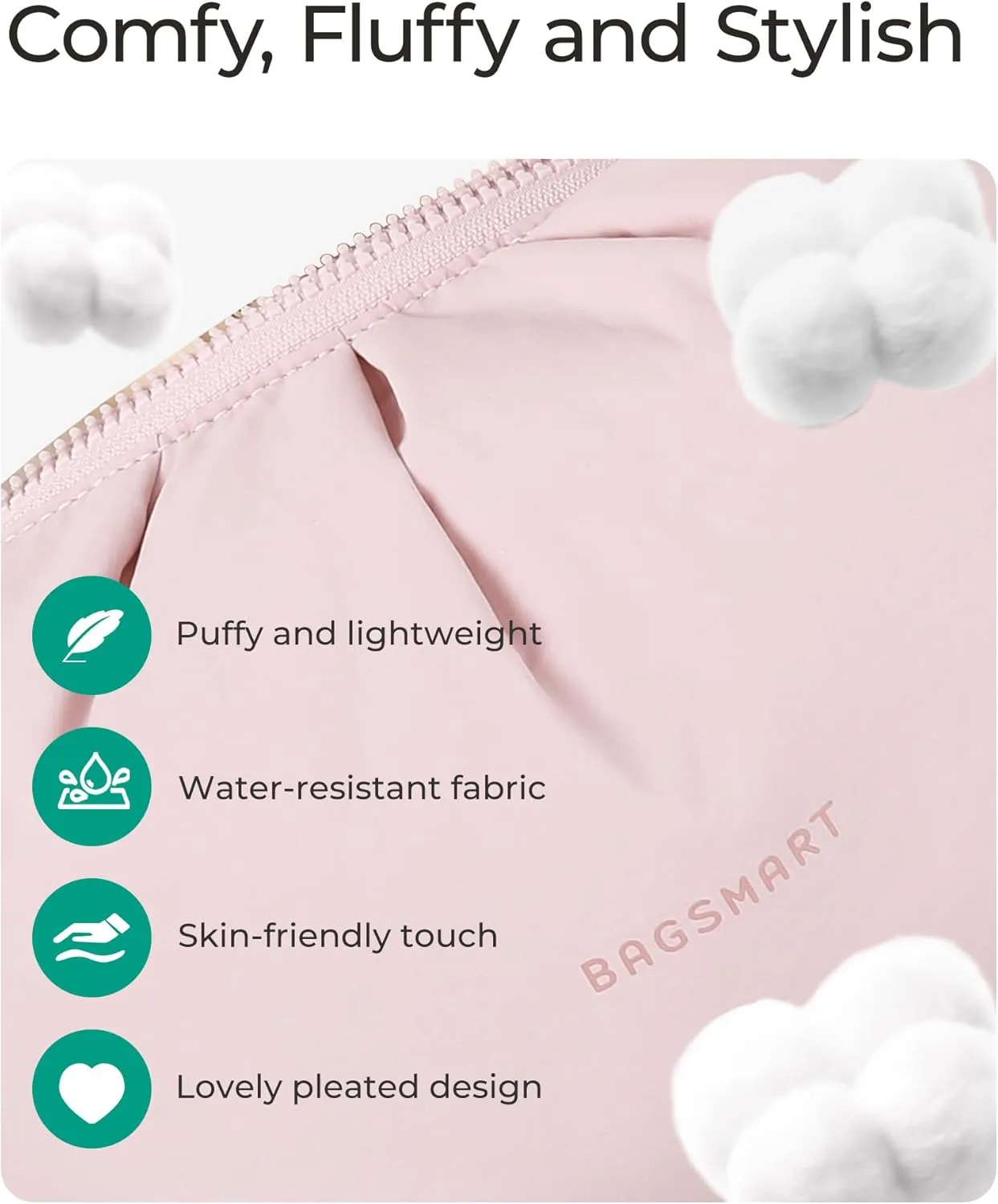 BAGSMART Makeup Bag Travel Makeup Bag, Cute Make Up Bag, Large Capacity Cosmetic Bags for Women, Wide-open Makeup Pouch Travel Essentials Toiletries Accessories Brushes (beige)