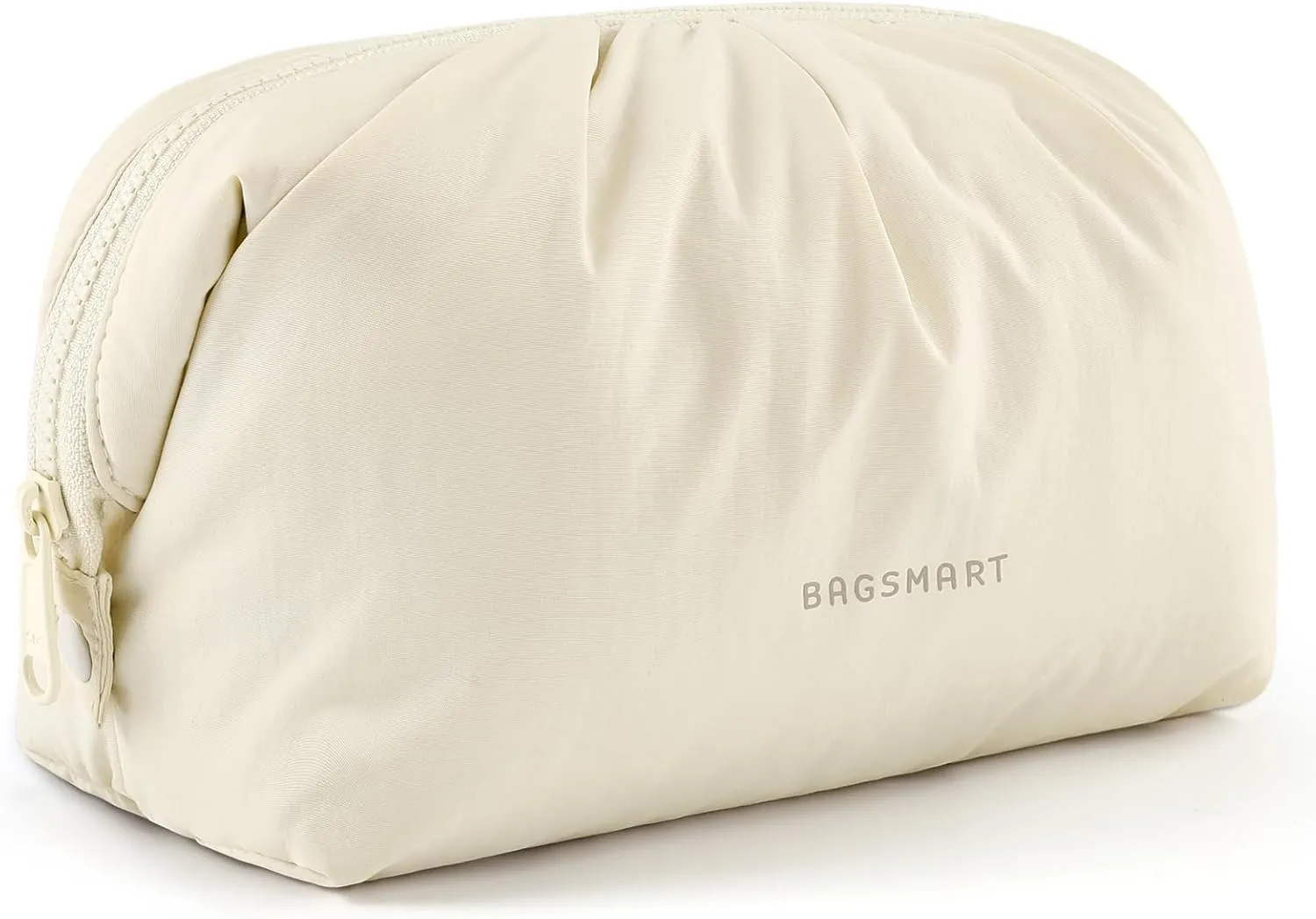 BAGSMART Makeup Bag Travel Makeup Bag, Cute Make Up Bag, Large Capacity Cosmetic Bags for Women, Wide-open Makeup Pouch Travel Essentials Toiletries Accessories Brushes (beige)