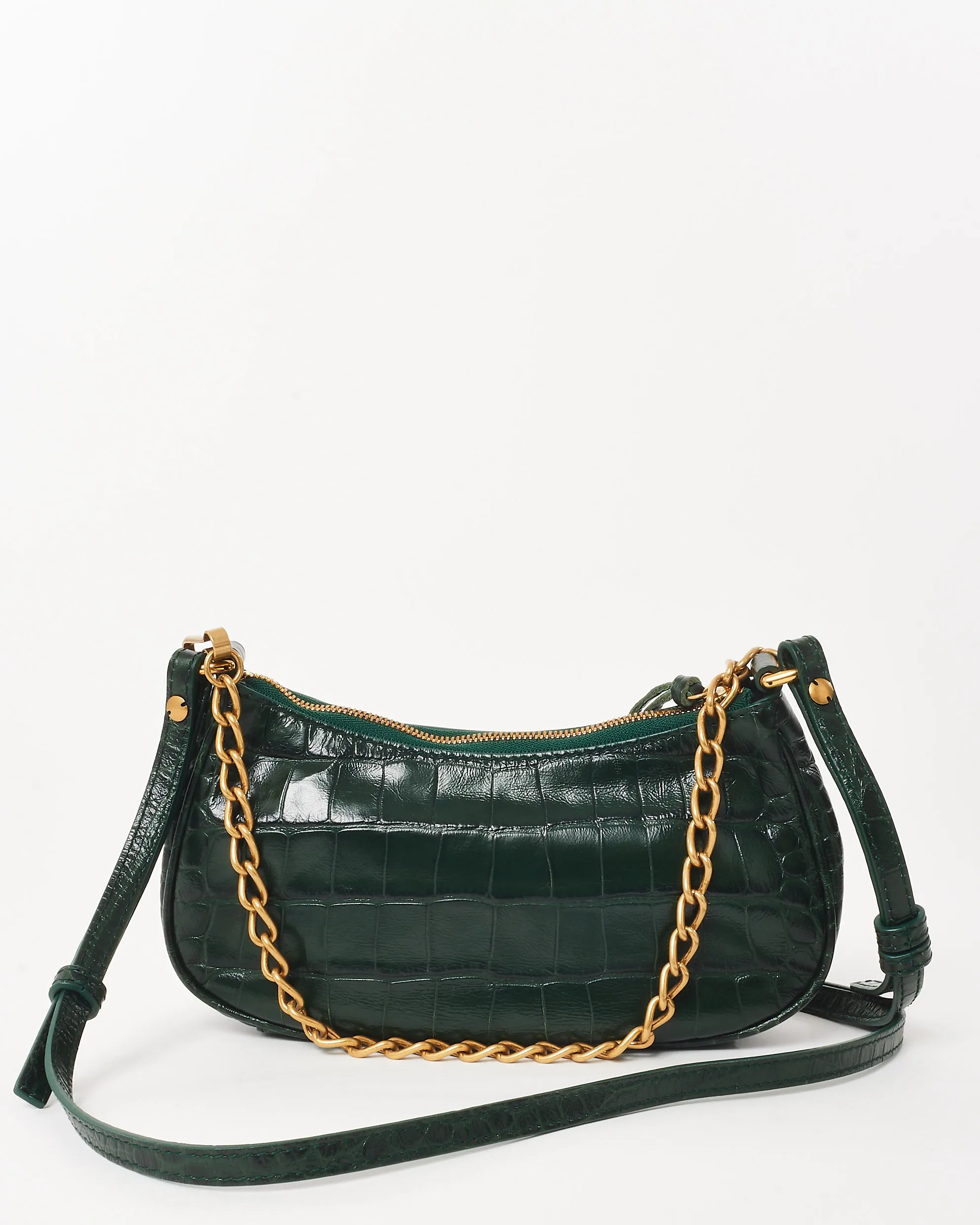 Balenciaga Green Croc Embossed Leather Le Cagole Mini Bag with Chain and Strap