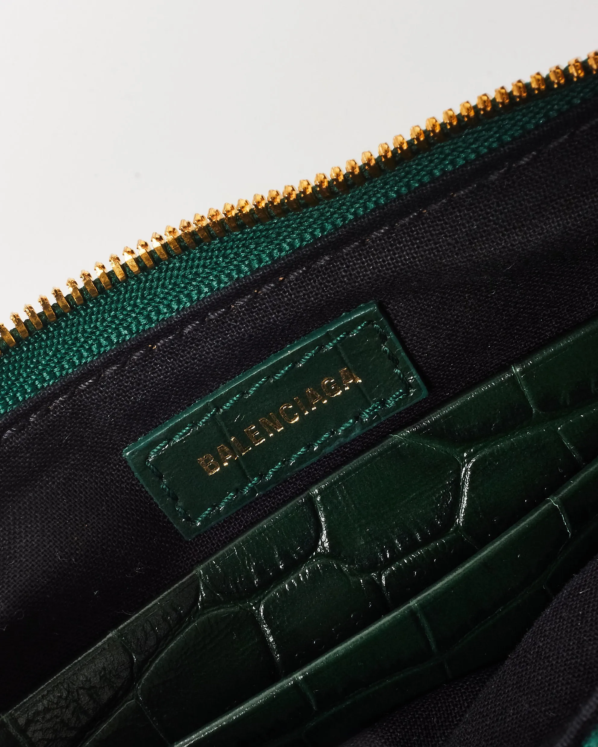 Balenciaga Green Croc Embossed Leather Le Cagole Mini Bag with Chain and Strap