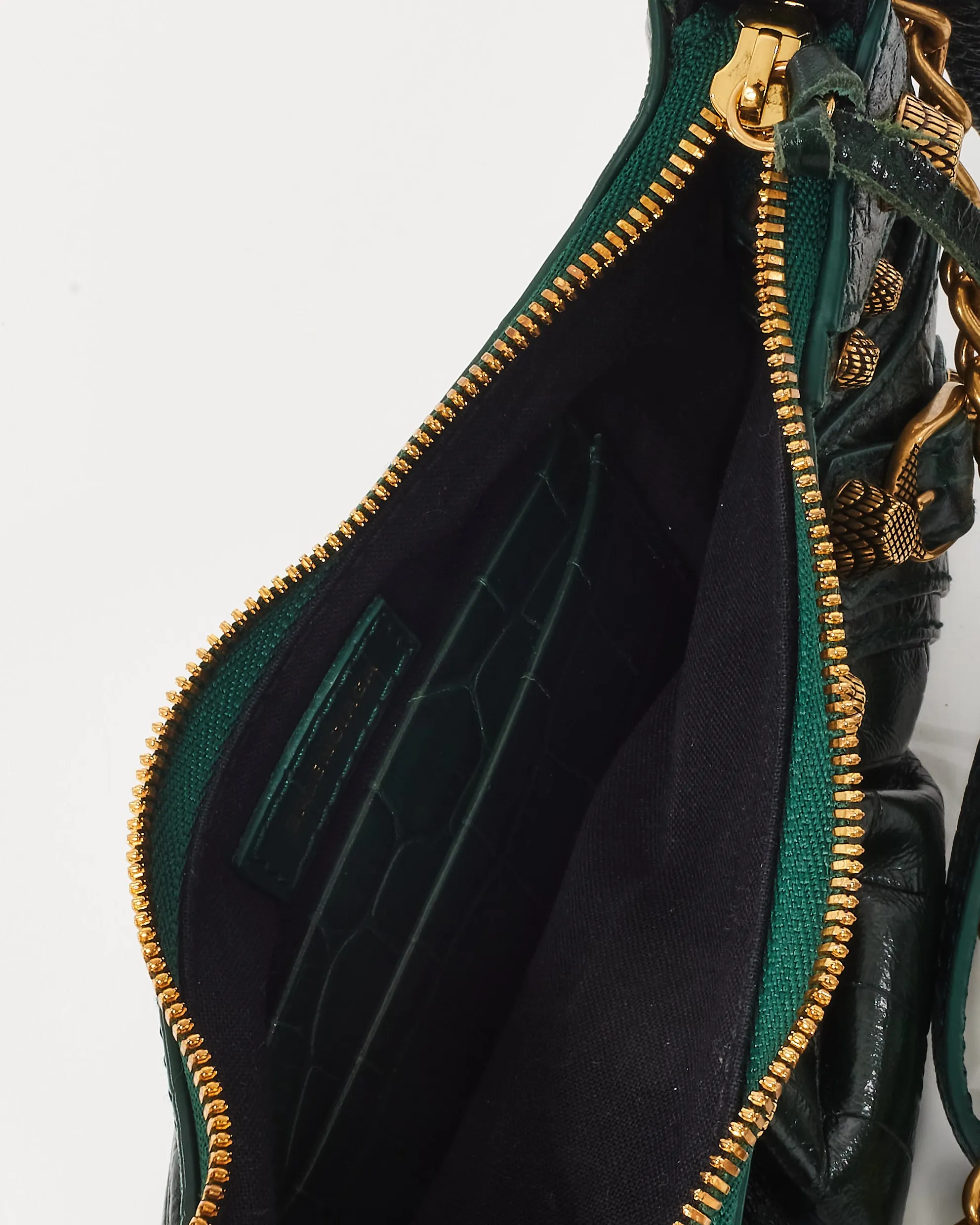 Balenciaga Green Croc Embossed Leather Le Cagole Mini Bag with Chain and Strap