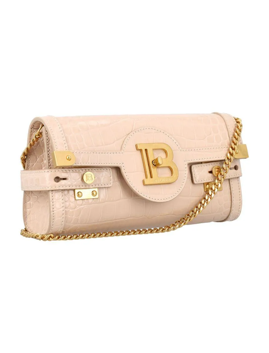 Balmain B-Buzz 23 Croc-Embossed Leather Clutch