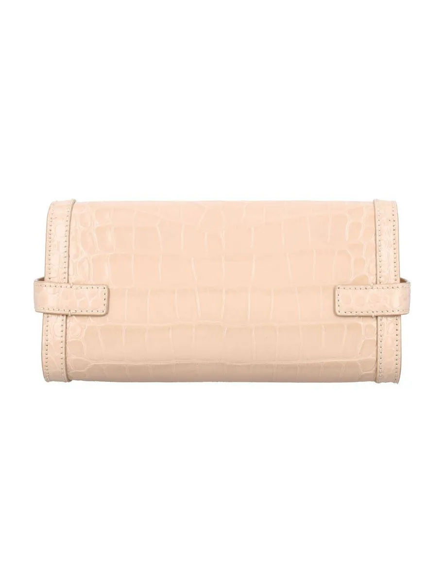 Balmain B-Buzz 23 Croc-Embossed Leather Clutch