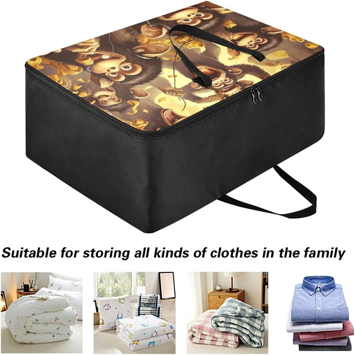 Banana Monkeys Storage Bag, 27.5x19.7x11 in, Garment Storage Organizer Travel Cargo Duffel Bags Zippered Storage Bag for Moving