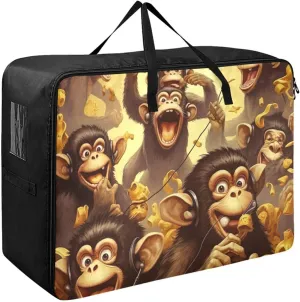 Banana Monkeys Storage Bag, 27.5x19.7x11 in, Garment Storage Organizer Travel Cargo Duffel Bags Zippered Storage Bag for Moving
